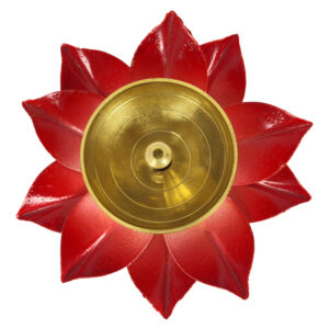 Brass Lotus Diya Red Medium